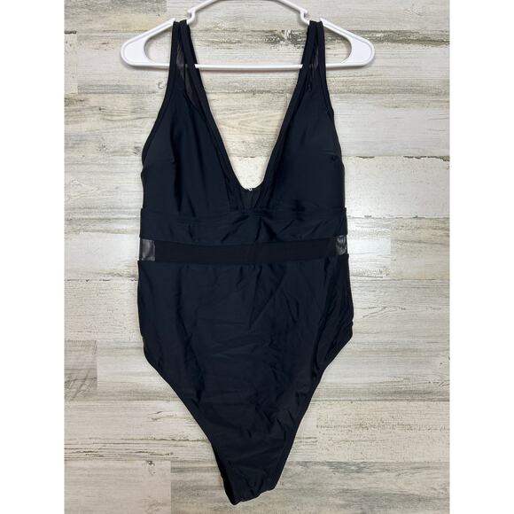Cushe womens plus 1X black one piece bathing suit swim new cheeky mesh padded - Picture 1 of 6